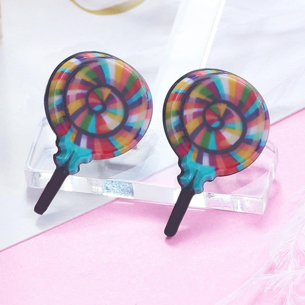 Large Cartoon Lollipop Candy Resin Stud Earrings